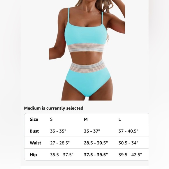 NEW- turquoise Bikini 
High Waisted
Scoop Neck 
Adjustable Spaghetti Str… - Picture 6 of 8